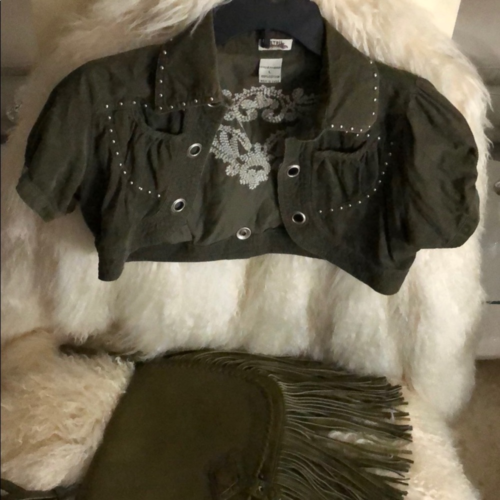BTRII Olive Green Corduroy Studded Bolero/Shrug L